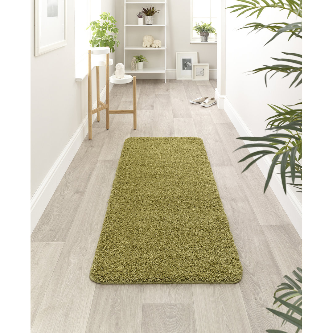 Buddy Solid Colour Shag Area Rug Green Runner 67 x 150cm